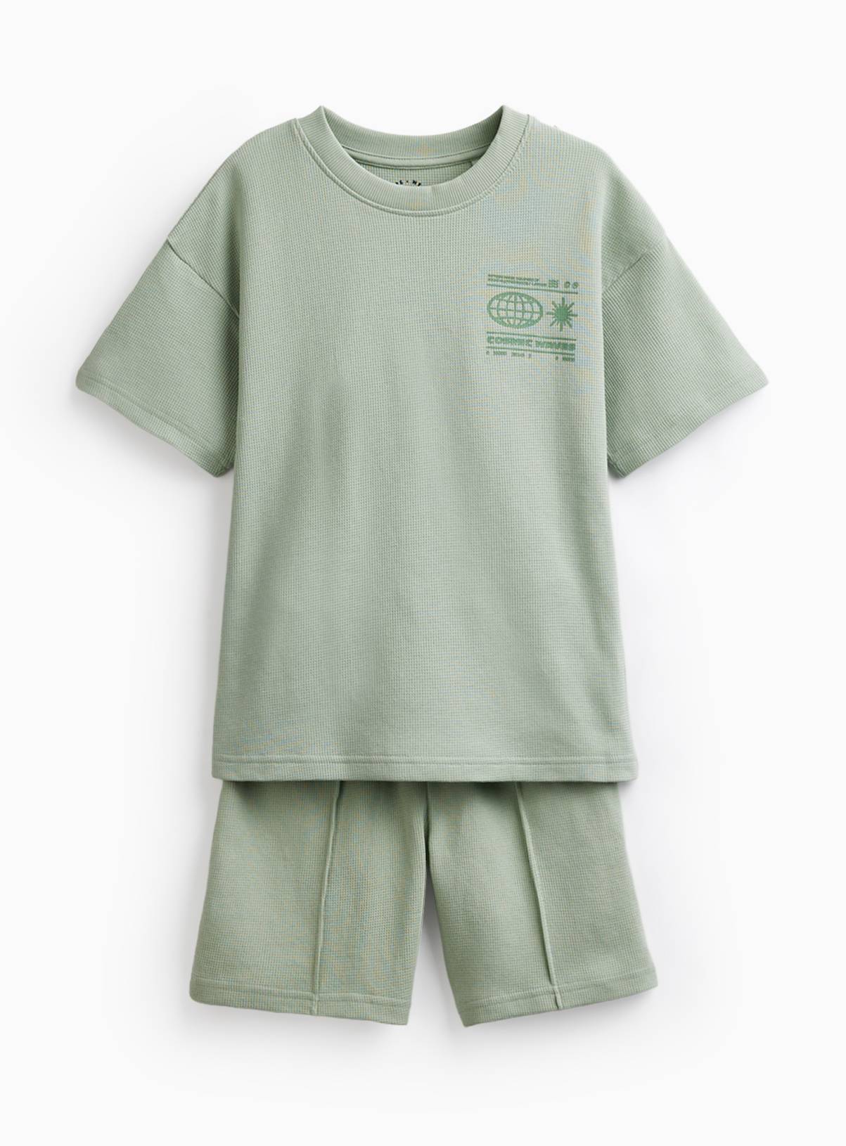 Light Green Cosmic Waves Graphic T-Shirt & Shorts Set 11 years - Image 1